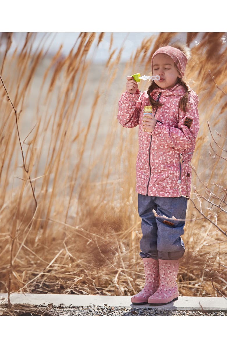 Deux par Deux Girl's Printed Rain Boots Small White Flowers On Pale Pink, Alternate, color,