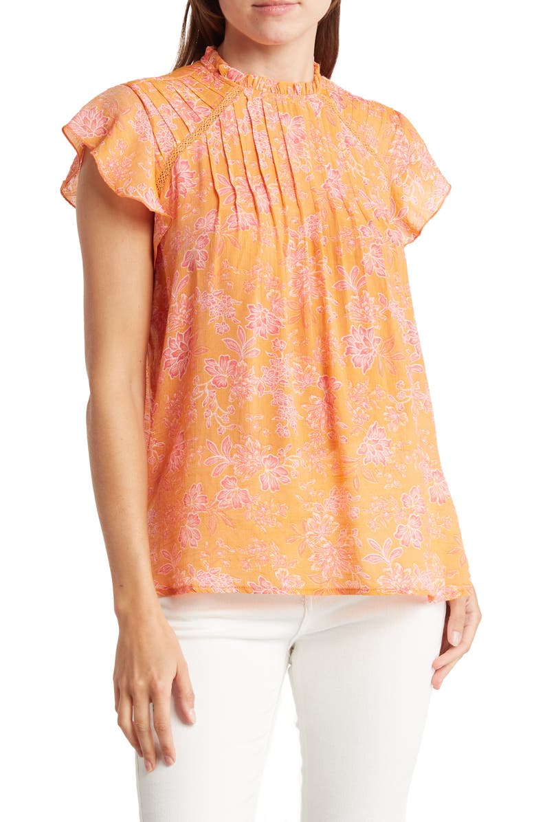 Nanette Lepore Floral Print Flutter Sleeve Blouse, Main, color, 