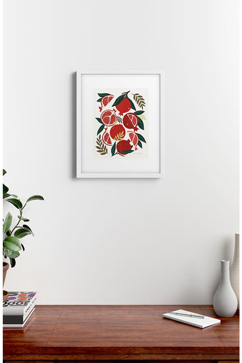 Pomegranates Pattern Framed Art Print, Alternate, color, RED/ GREEN