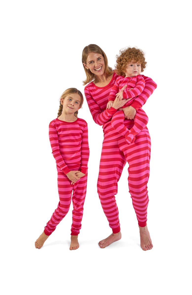 Leveret Kids Footed Striped Cotton Matching Family Pajamas, Alternate, color, Red & Pink