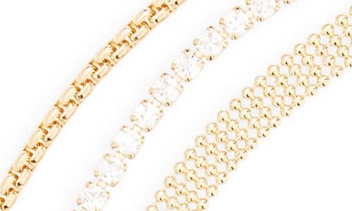 Nordstrom Rack Set Of 3 Mesh, Box Chain & Cubic Zirconia Tennis Necklaces In Gold