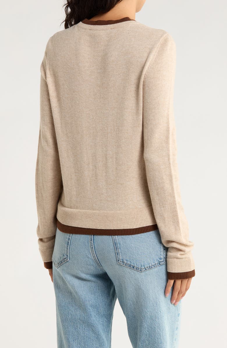 French Connection Contrast Trim Sweater, Alternate, color, Chocolate/ Oatmeal