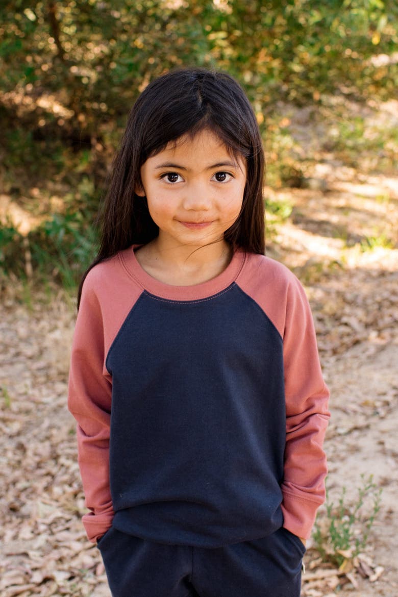 Kids’ Stevie Organic Cotton Raglan Sweatshirt, Alternate, color, Navy & Rose