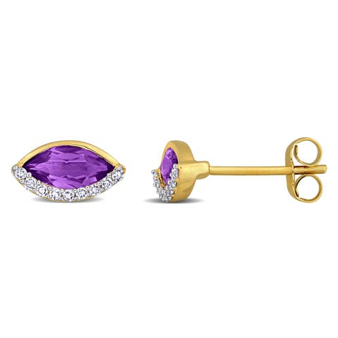 Amethyst & Diamond Marquise Stud Earrings 14K