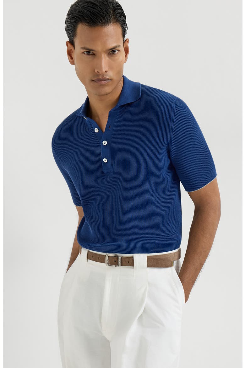 Half English rib knit polo, Alternate, color, Avio Blue