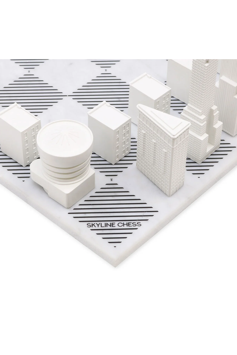 Chess Set Acrylic New York Edition with Marble Hatch Board, Alternate, color, White