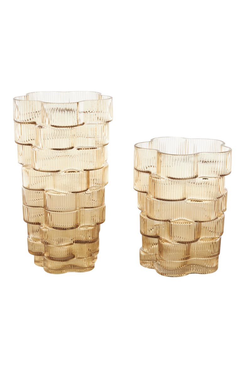 Set Of 2 Glass Vases, Alternate, color, BROWN