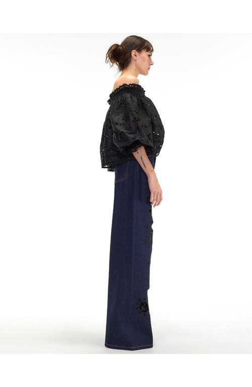 Cynthia Rowley Embroidered Wide-leg Jean In Navy/black