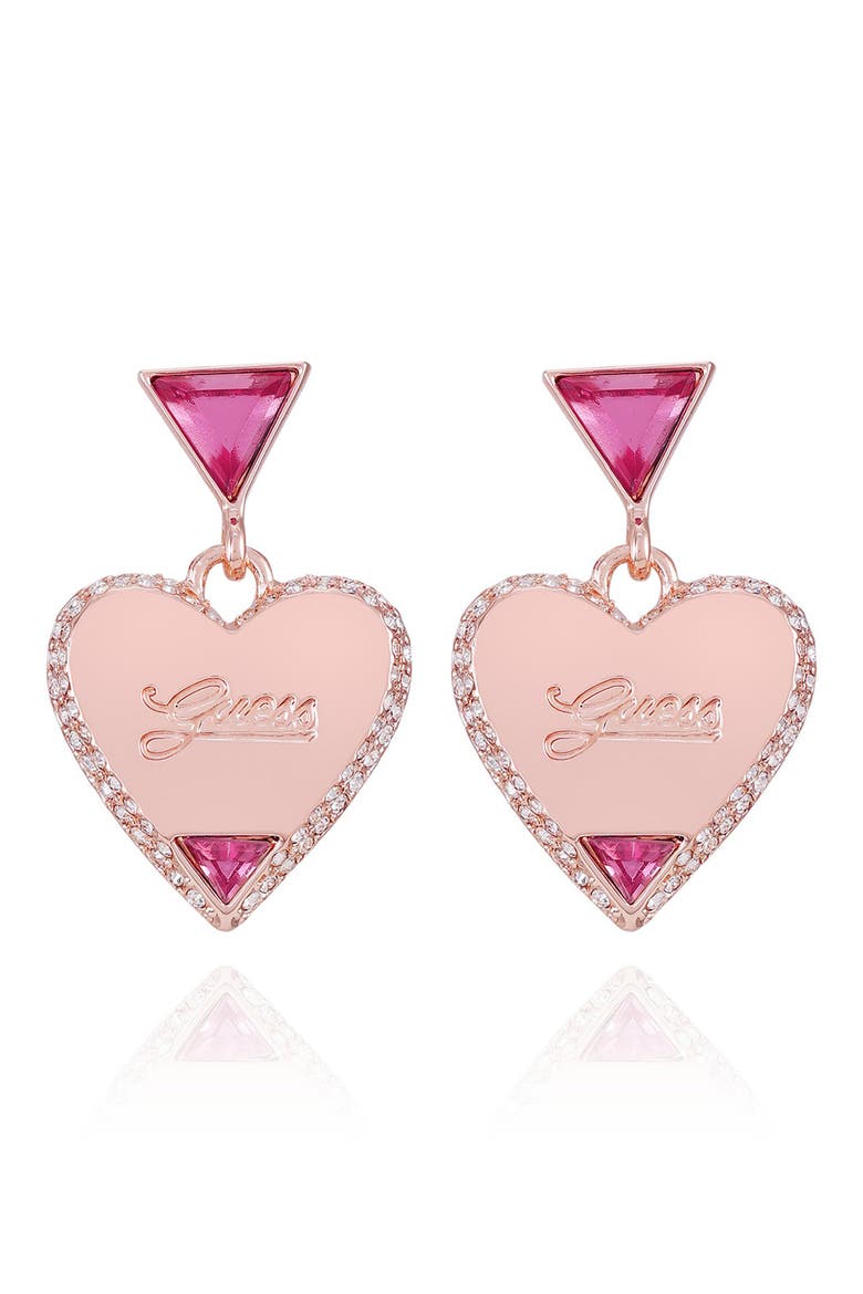 Crystal Heart Drop Earrings, Main, color, ROSE GOLD