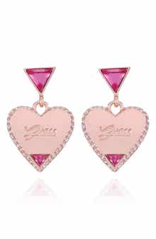 GUESS Crystal Heart Drop Earrings