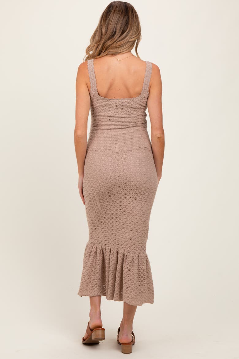 Taupe Crochet Knit Front Tie Midi Dress, Alternate, color, Taupe