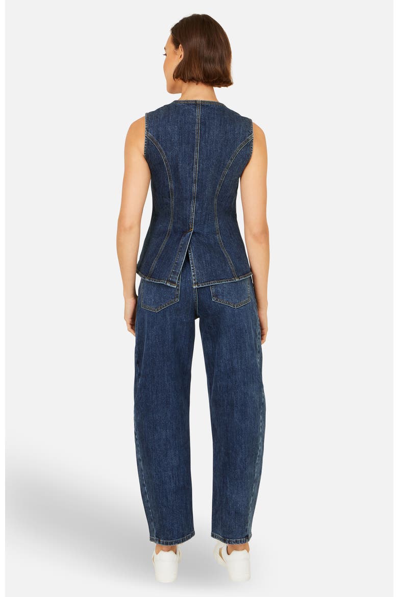Stretch Long Denim Waistcoat, Alternate, color, Blue