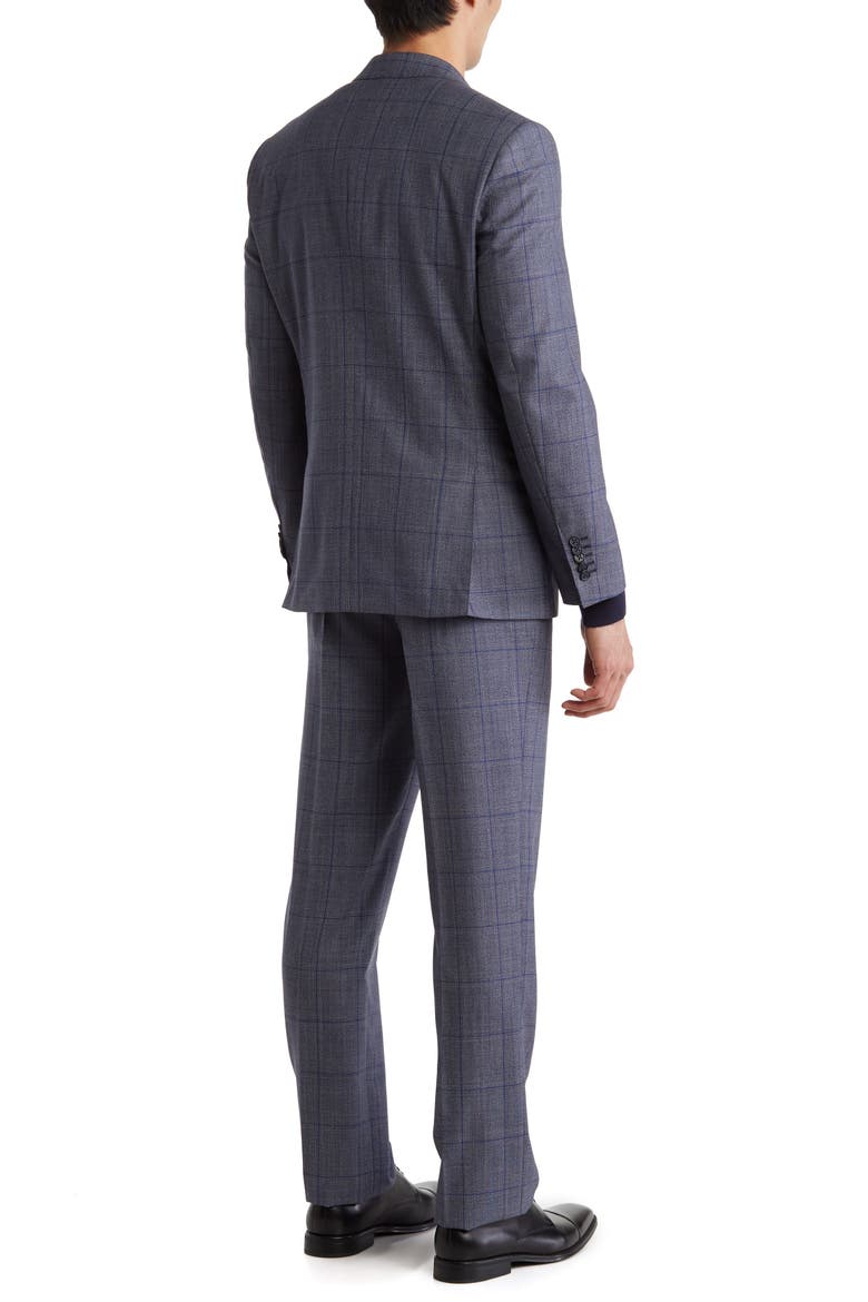 Plaid Two Button Peak Lapel Trim Fit Wool Blend Suit, Alternate, color, BLUE