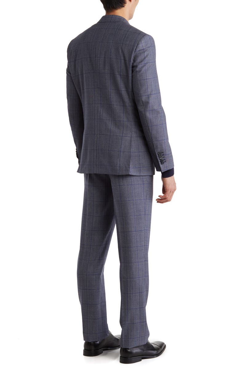 English Laundry Plaid Two Button Peak Lapel Trim Fit Wool Blend Suit, Alternate, color, 