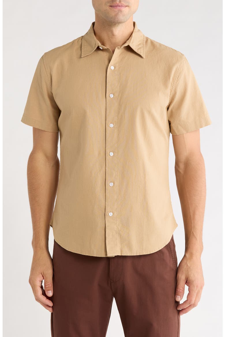 Linen & Cotton Buton-Up Shirt, Main, color, CORNSTALK 16-1315 TCX