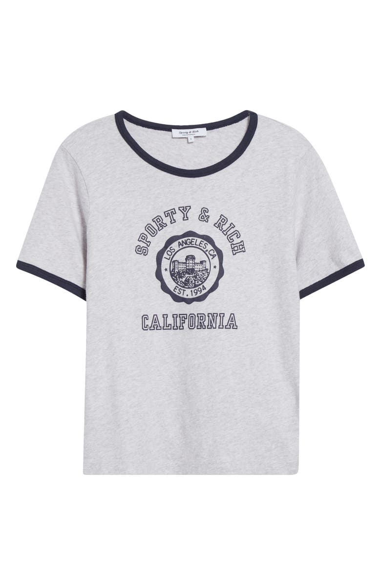 Sporty & Rich California Emblem Graphic Ringer T-Shirt, Alternate, color, Heather Gray/ Dark Navy