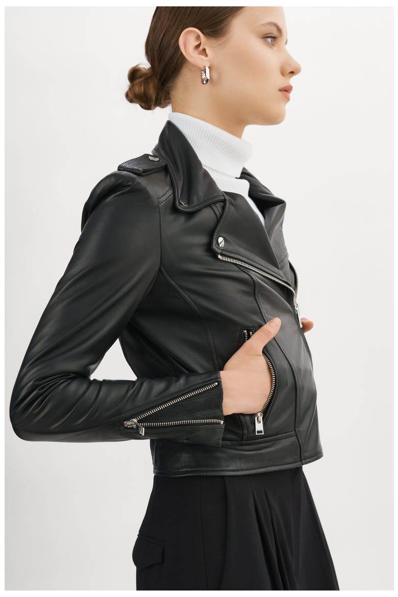 Donna | Iconic Leather Biker Jacket, Alternate, color, Black