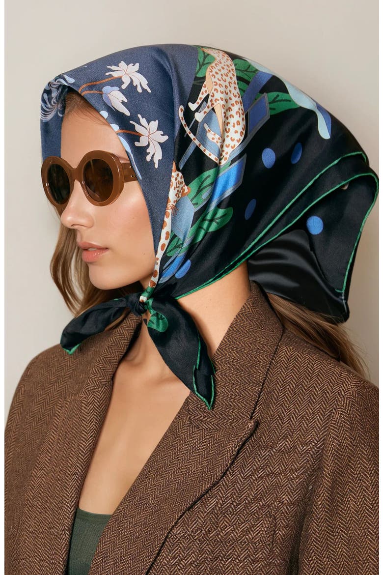Double Sided Silk Scarf of Night Banquet, Alternate, color, Black
