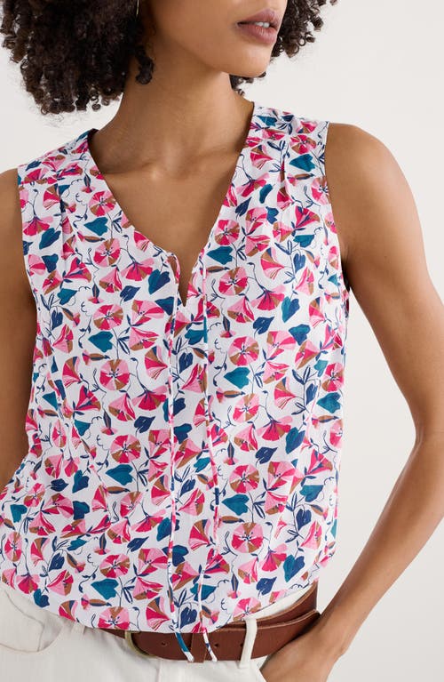 Seasalt Cornwall Cobbs Well Floral Sleeveless Organic Cotton Split Neck Top In Parasol Floral Chalk