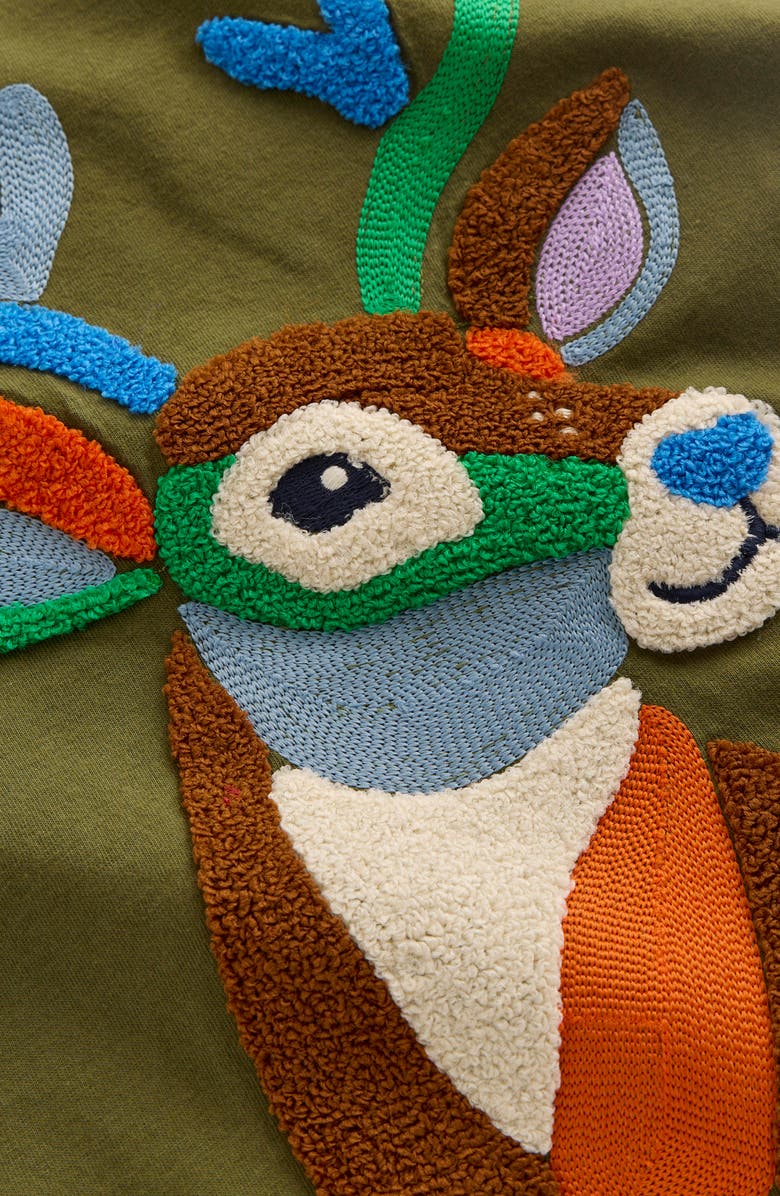 Mini Boden Kids' 3D Novelty Long Sleeve Cotton T-Shirt, Alternate, color, Winter Moss Deer