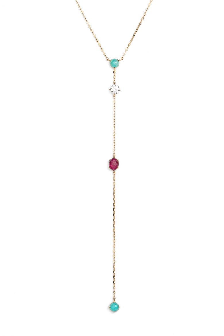 Semiprecious Stone Drop Y-Necklace, Alternate, color, RUBY/ GOLD STERLING