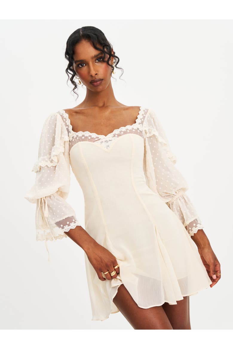 Zakira Lace Trim Half Sleeve Mini Dress, Main, color, off white