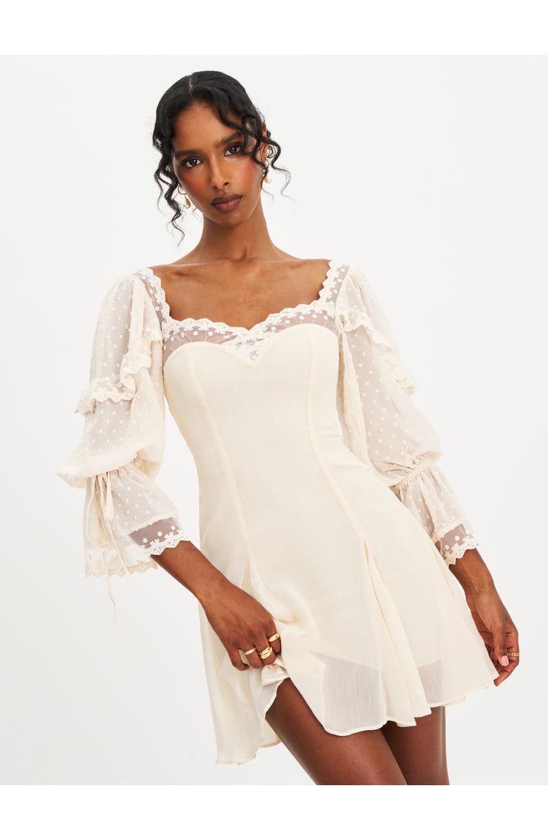 Miss Circle Zakira Lace Trim Half Sleeve Mini Dress, Main, color, 