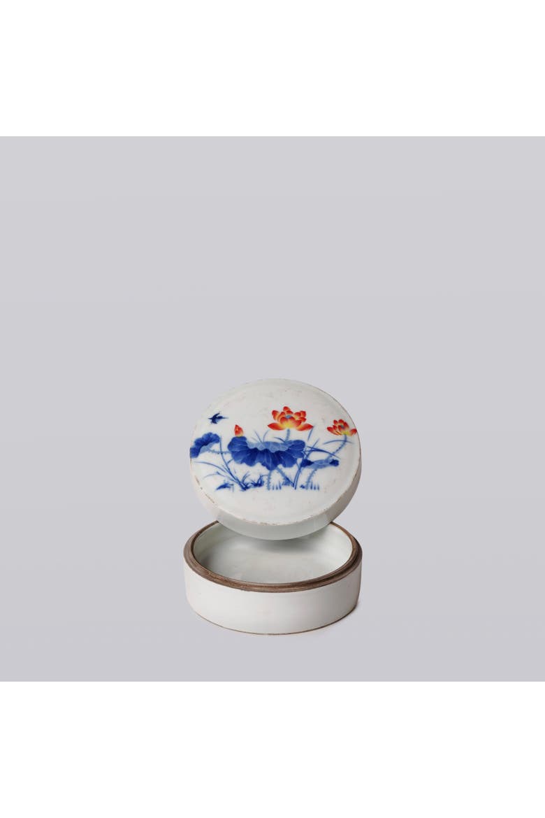 Blue and White Porcelain Lotus Bloom Ink Box, Main, color, Blue and White