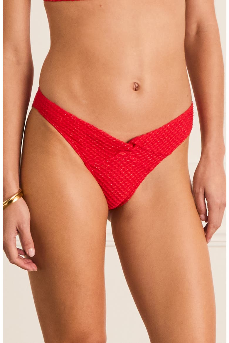Dipped Front Presley Cheeky Pant Bikini Bottom, Alternate, color, Red
