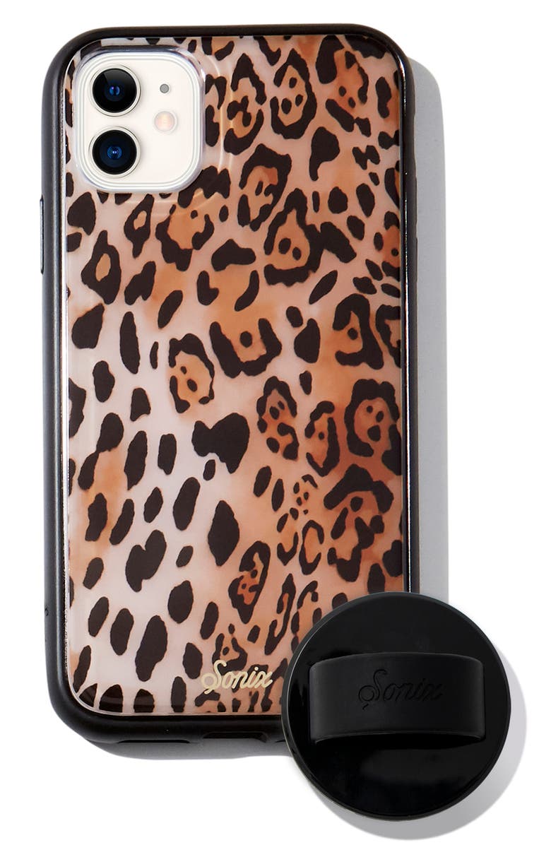 Sonix Watercolor Leopard iPhone 11 Case & Slide Silicone Phone Ring, Main, color,
