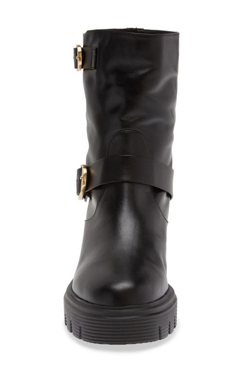 Stuart Weitzman Soho Moto Bootie In Black Smooth Calf