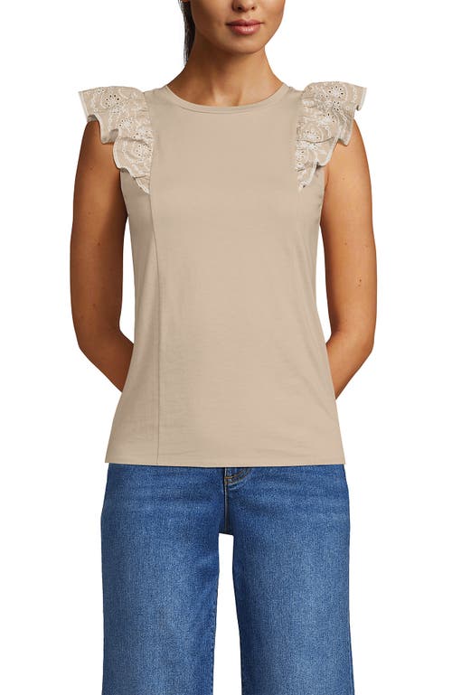Lands' End Embroidered Ruffle Tank Top In Champagne