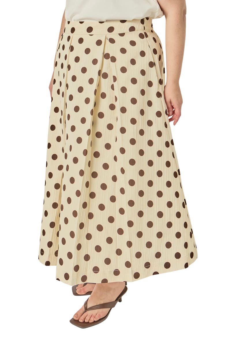 Polka Dot Pleated Midi Skirt, Alternate, color, CREAM