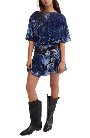 Free People Manuka Burnout Velvet Minidress In Navy Combo