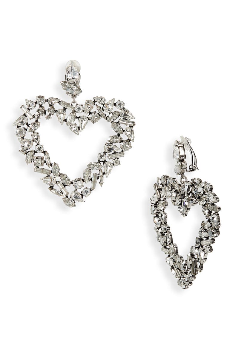 Rhinestone Oversize Heart Clip-On Earrings, Main, color, 9314 ARGENT OXYDE/ SILVER
