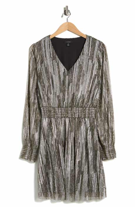 Halogen® V-Neck Long Sleeve A-Line Dress