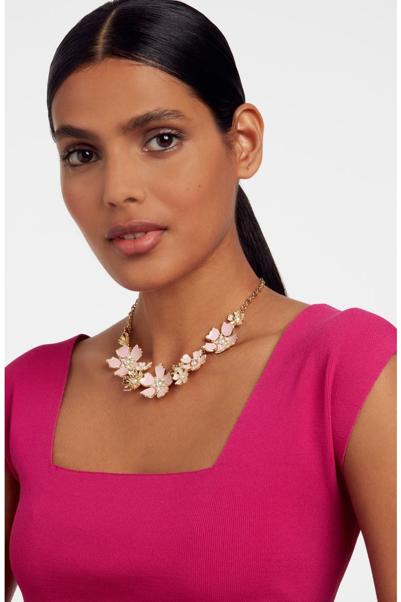 Patarla Flower Statement Necklace, Alternate, color, GOLD TONE LIGHT PINK PEARL