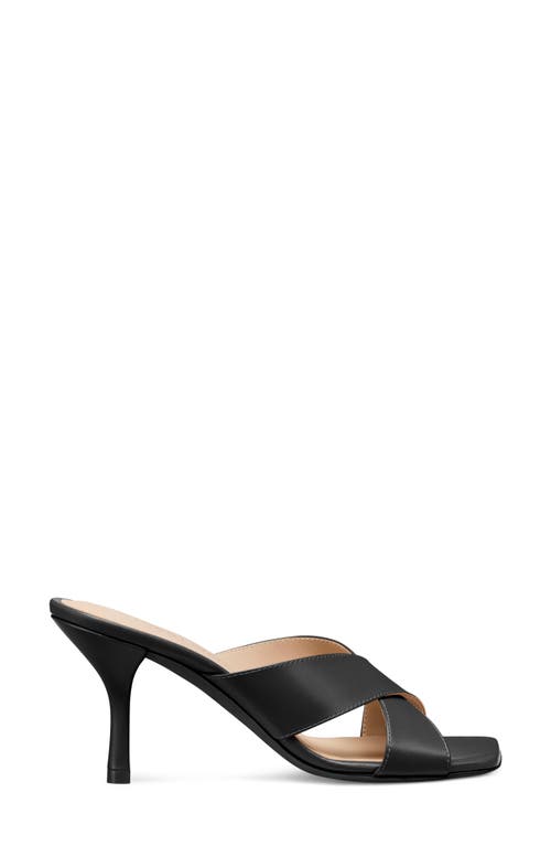 Stuart Weitzman Dayna Leather Crisscross Slide Sandals In Black