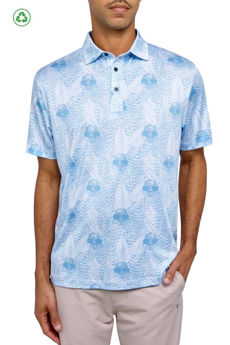 Regular Fit Seal Print Recycled Performance Golf Polo, Main, color, WHITE/BLUE
