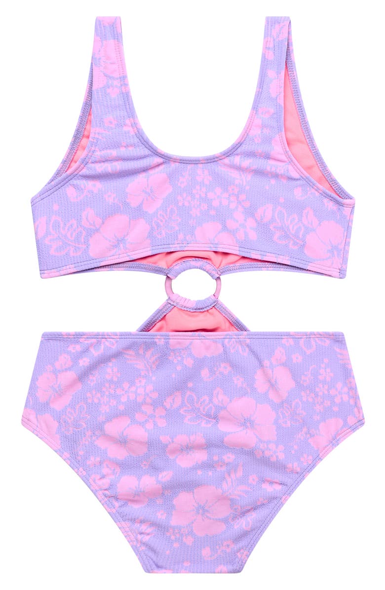 Beach Lingo kids' Hibiscus O-Ring One-Piece Swimsuit, Alternate, color, Lilac