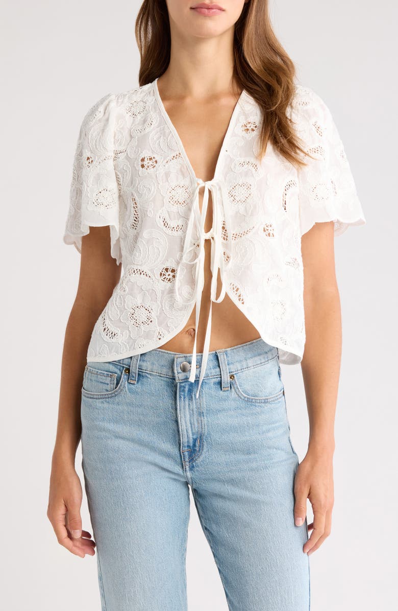 Nation LTD Rosalyn Tie Front Cotton Lace Top, Main, color, White