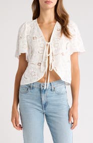 Nation LTD Rosalyn Tie Front Cotton Lace Top