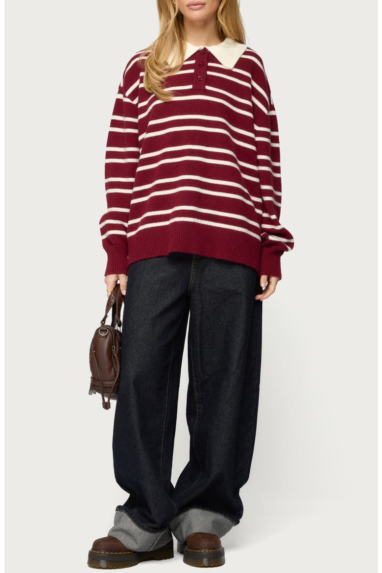Rilynn Stripe Sweater Polo, Alternate, color, BURGUNDY-AND-WHITE