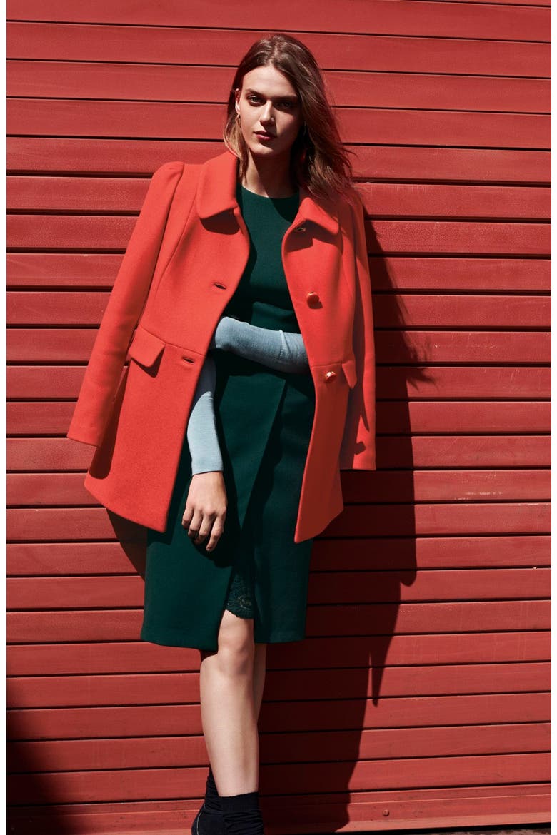 wool blend a-line coat, Alternate, color, LOLLIPOP RED