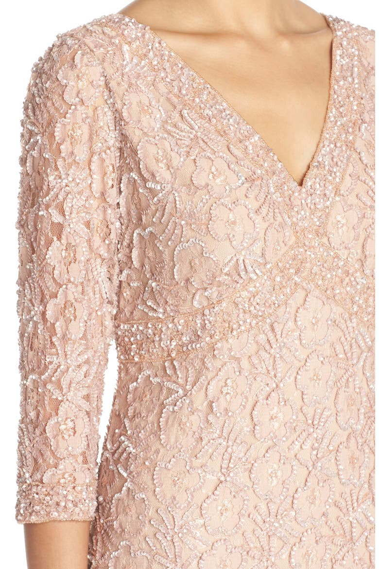 Beaded Mesh Drop Waist Dress, Alternate, color, ALT ROSE