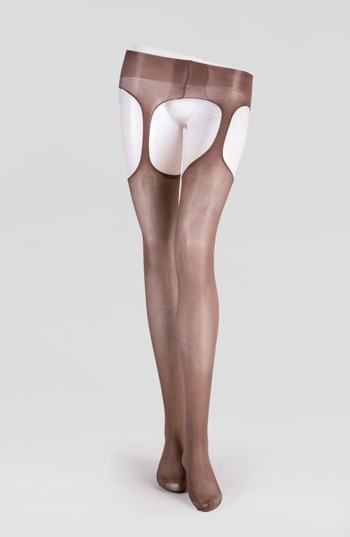 Lechery Women's Lustrous Silky Shiny Sheer Suspender Crotchless High-waist Pantyhose Tights In Cocoa