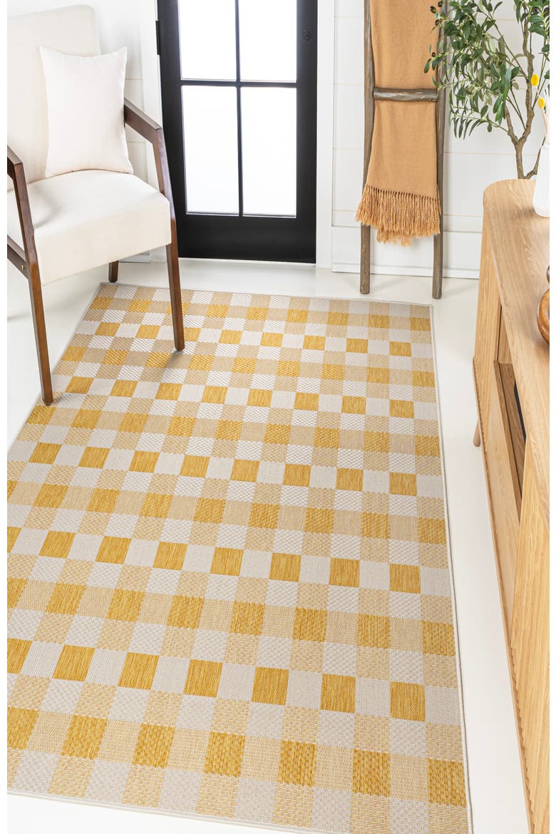 Darcy Traditional Geometric Bold Gingham Indoor/Outdoor Area Rug, Alternate, color, Yellow/Cream