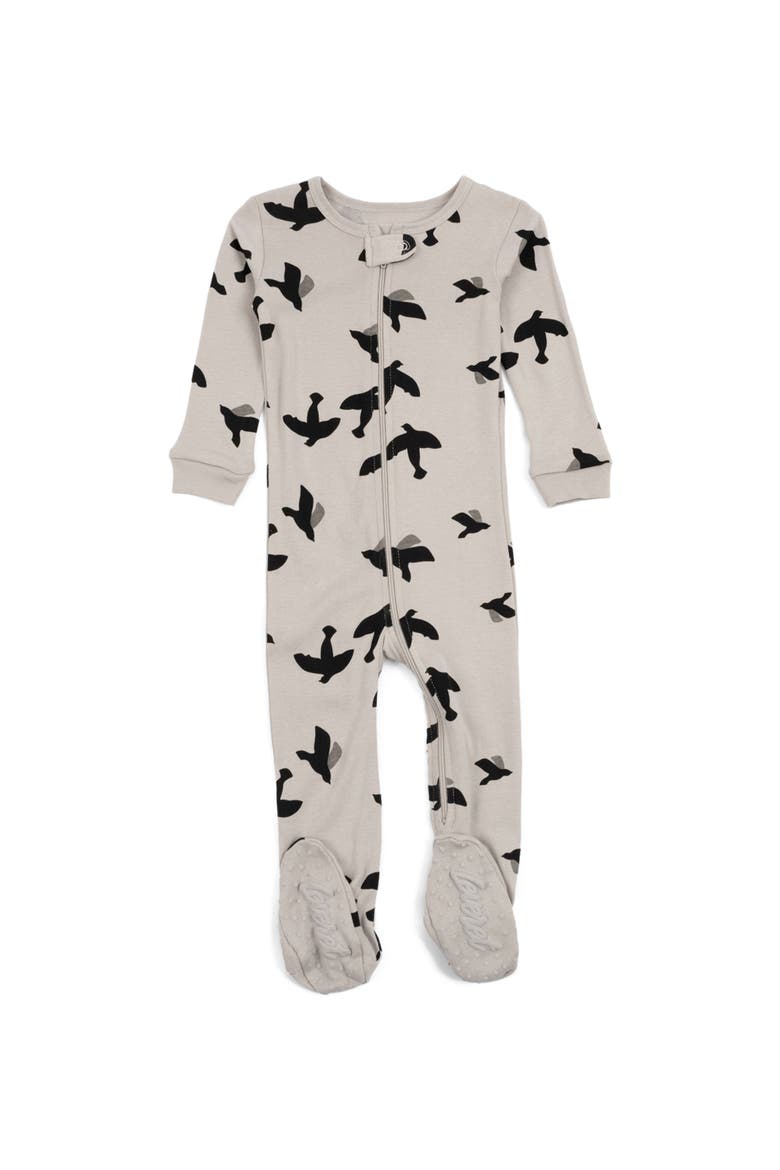 Kids Footed Cotton Matching Family Pajamas, Nature & Water Prints, Main, color, Bird Gray
