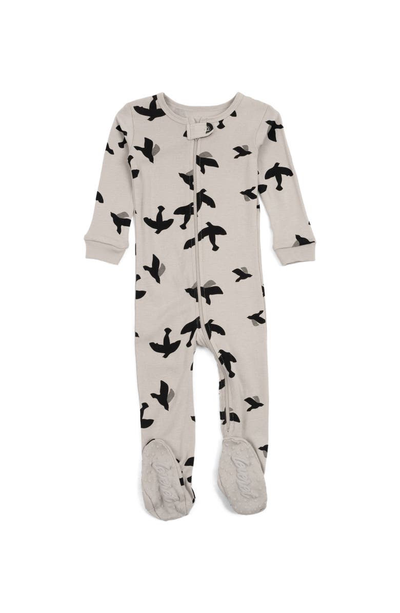 Leveret Footed Cotton Matching Family Pajamas, Nature & Water Prints, Main, color, Bird Gray