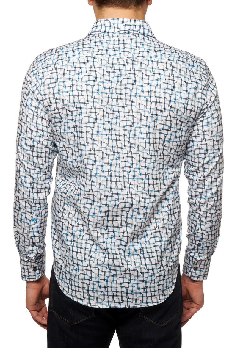 Kerberos Geo Print Button-Up Shirt, Alternate, color, TEAL